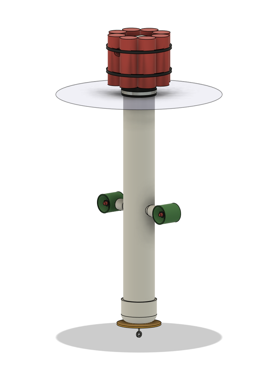 Isometric render of the Buoy-Bot spar hull: a slim vertical float with the equipment carried below the waterline.
