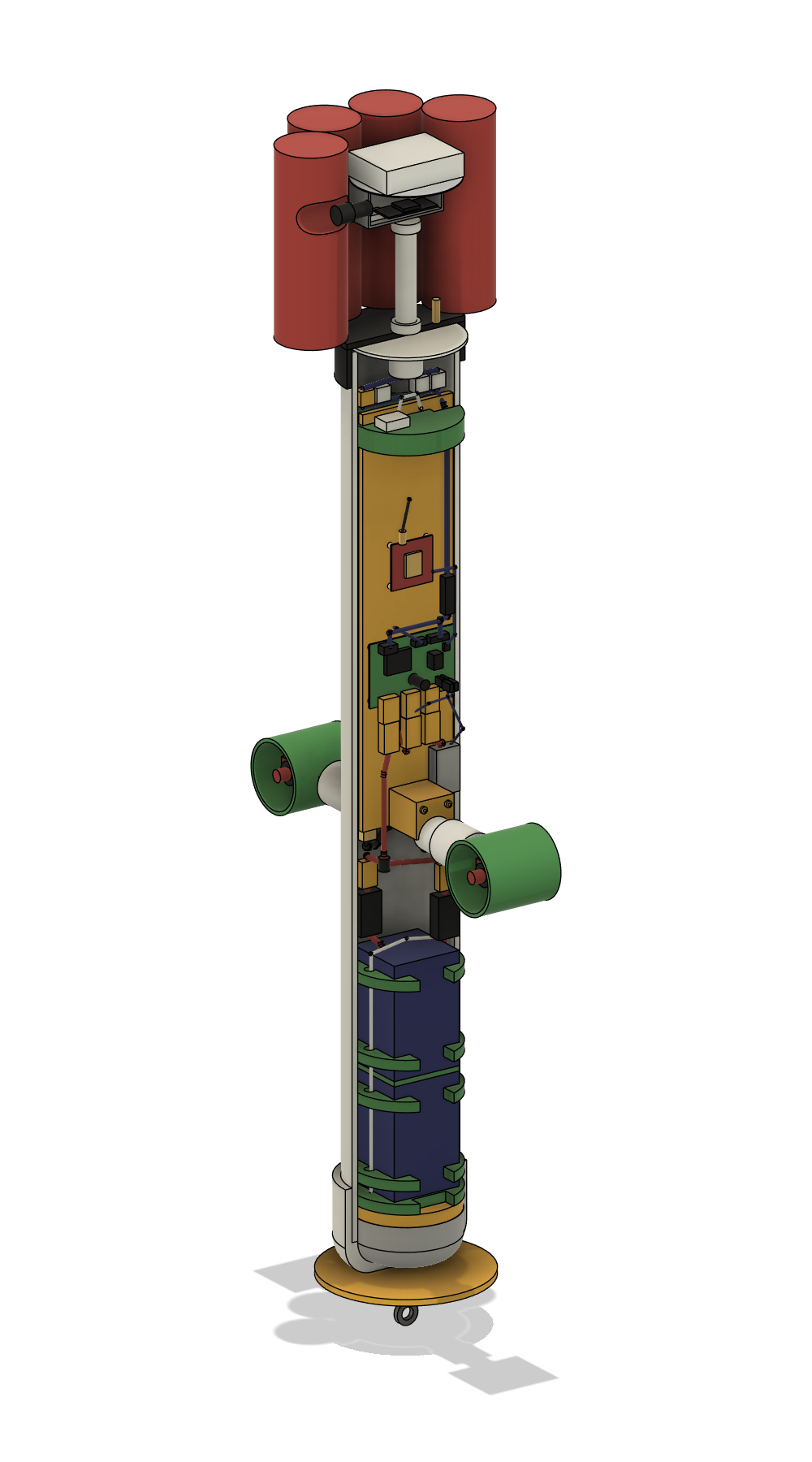 Cutaway: the finished buoy with its port half removed