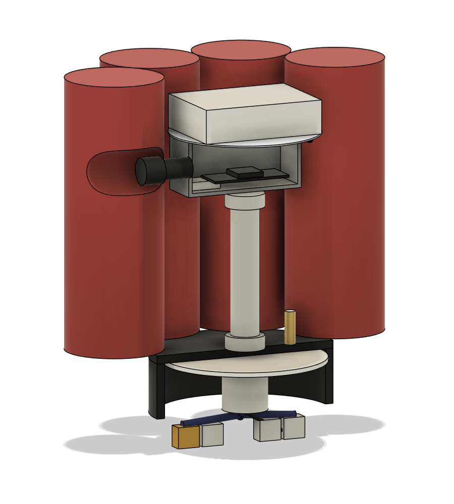 Render of the hatch and masthead: the rubber cap, the flexible stalk, the pod and the foam marker around it.
